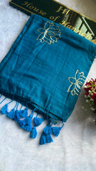 Deep Sapphire Blue Lotus Mul Mul Cotton Saree