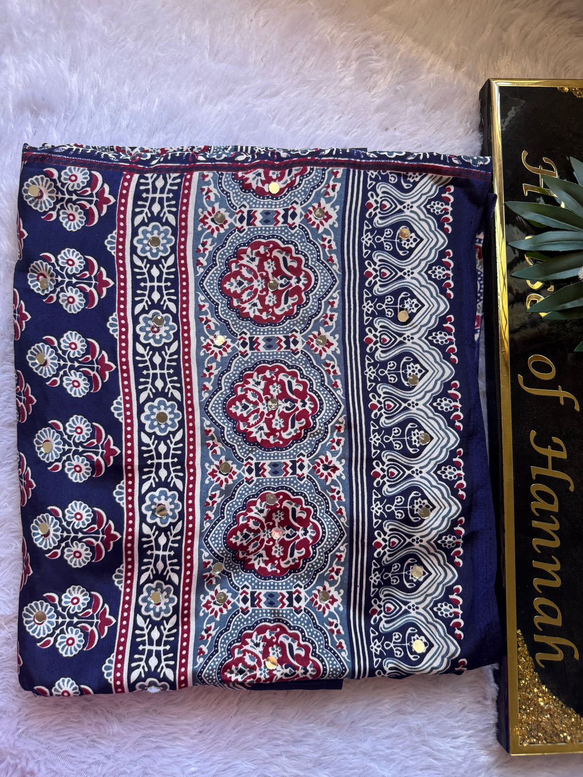 Ajrakh Mirror Saree-Royal Blue