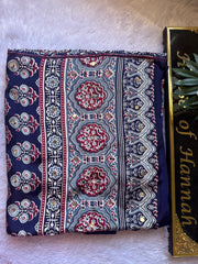 Ajrakh Mirror Saree-Royal Blue
