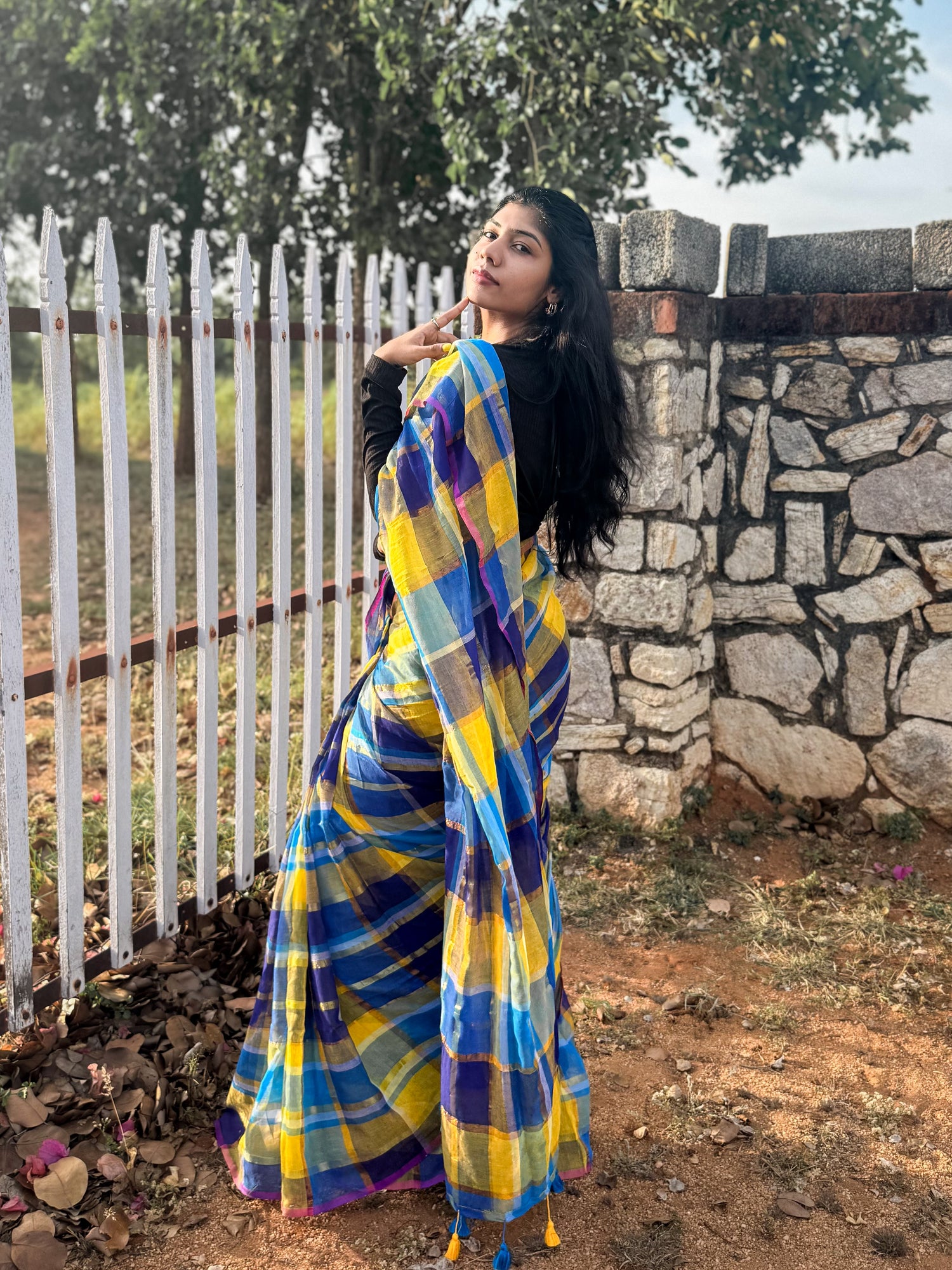Mul Mul Cotton Saree — Royal Sunshine Checks