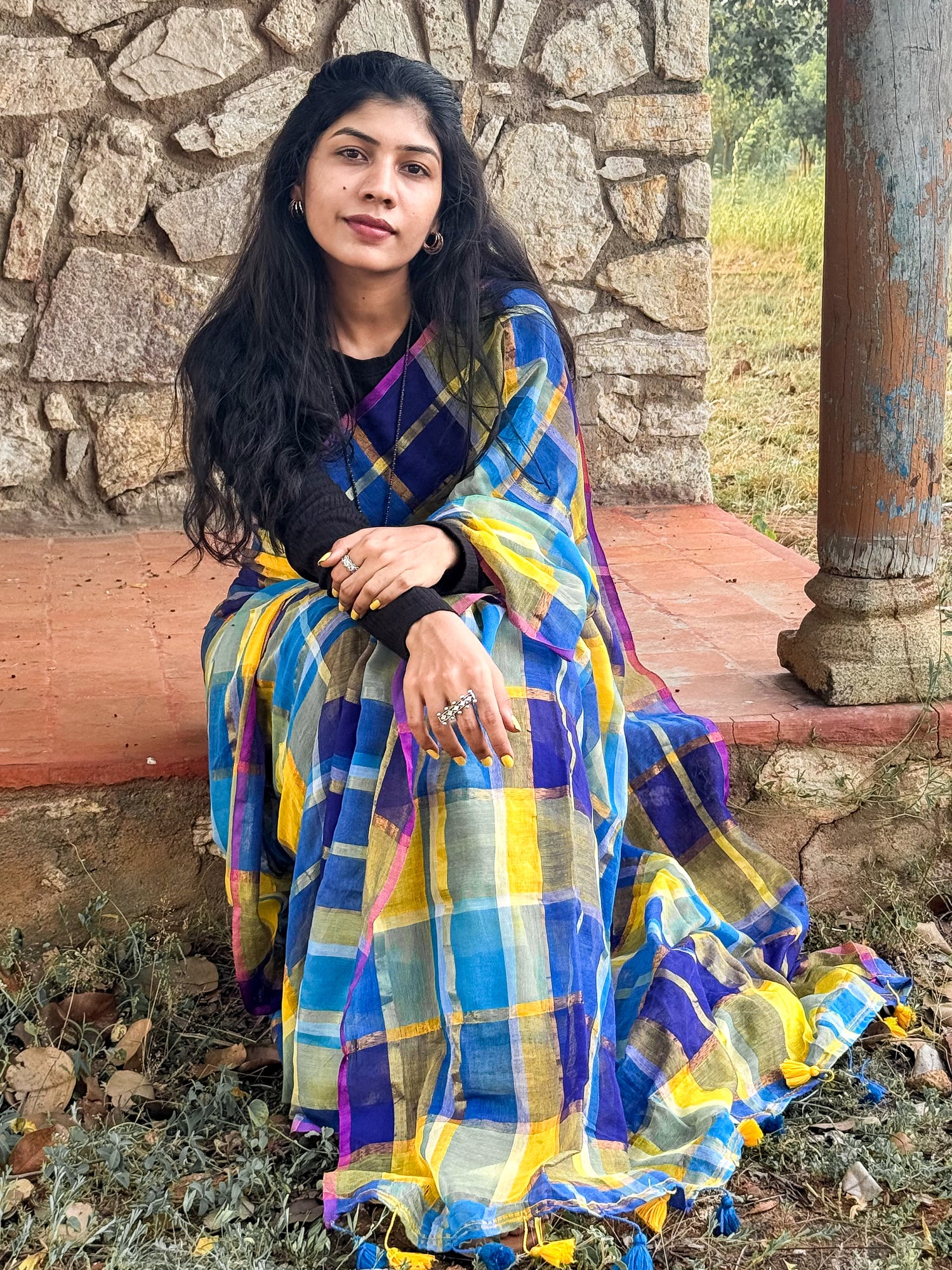 Mul Mul Cotton Saree — Royal Sunshine Checks