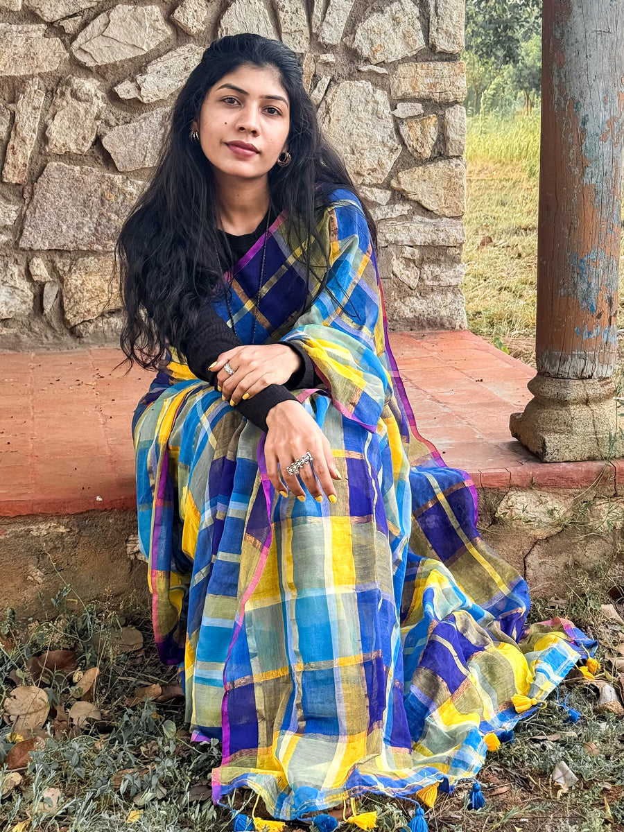 Mul Mul Cotton Saree — Royal Sunshine Checks