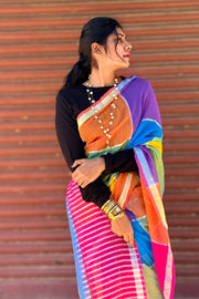 Mul Mul Cotton Saree — Magenta & Blue