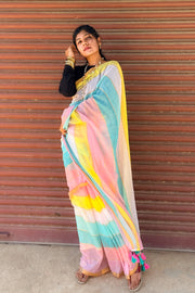 Mul Mul Cotton Saree — Pastel Stripes