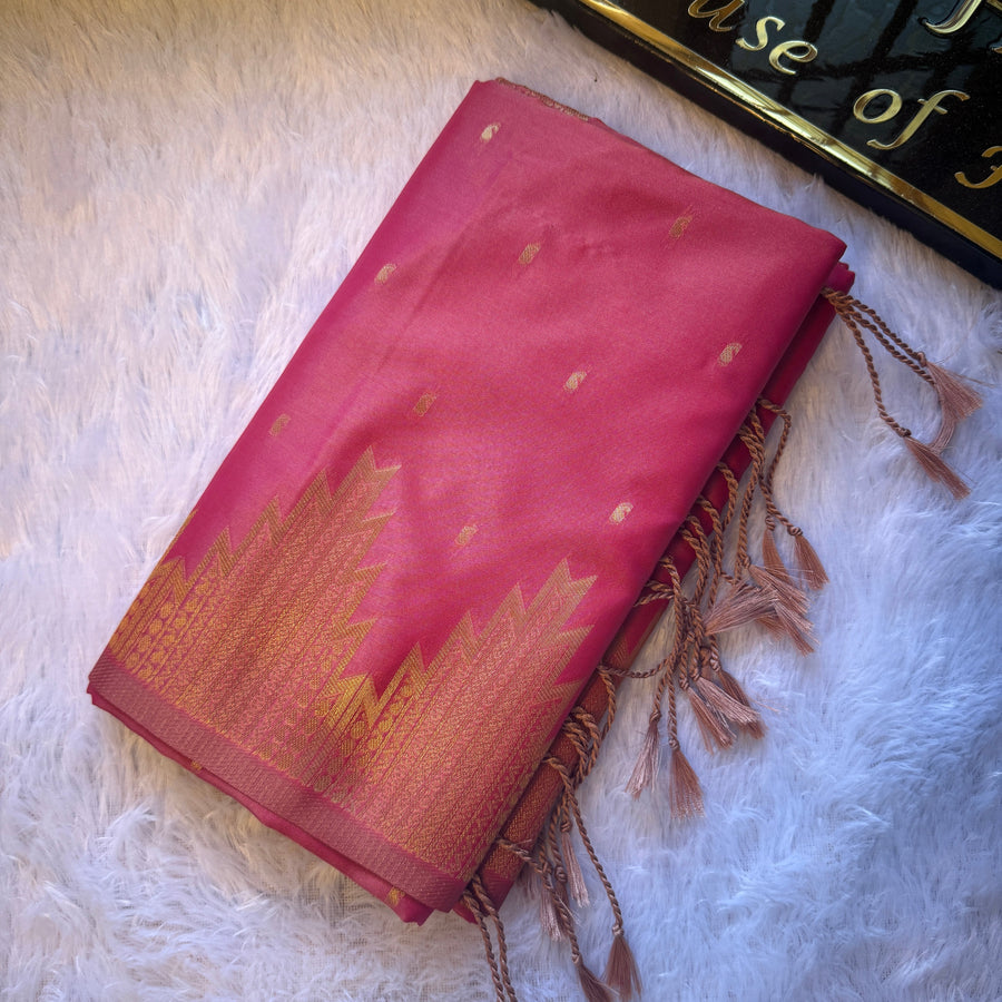 Arni Silk Saree — Coral Rose