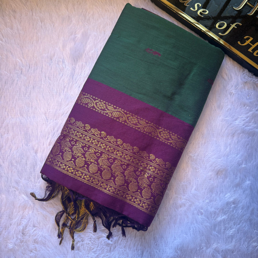 Chettinad Cotton Saree — Green & Wine