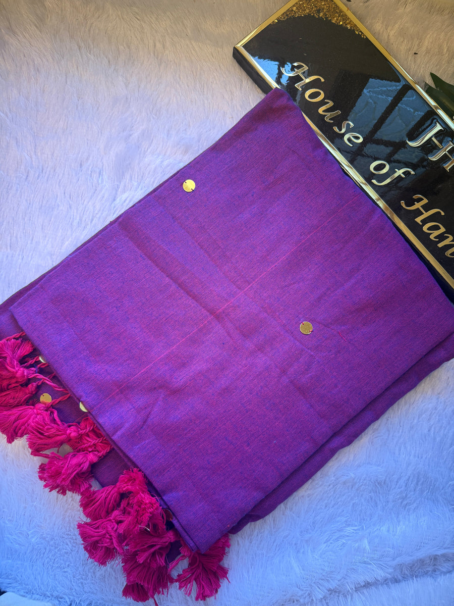 Mul Mul Cotton Saree — Magenta