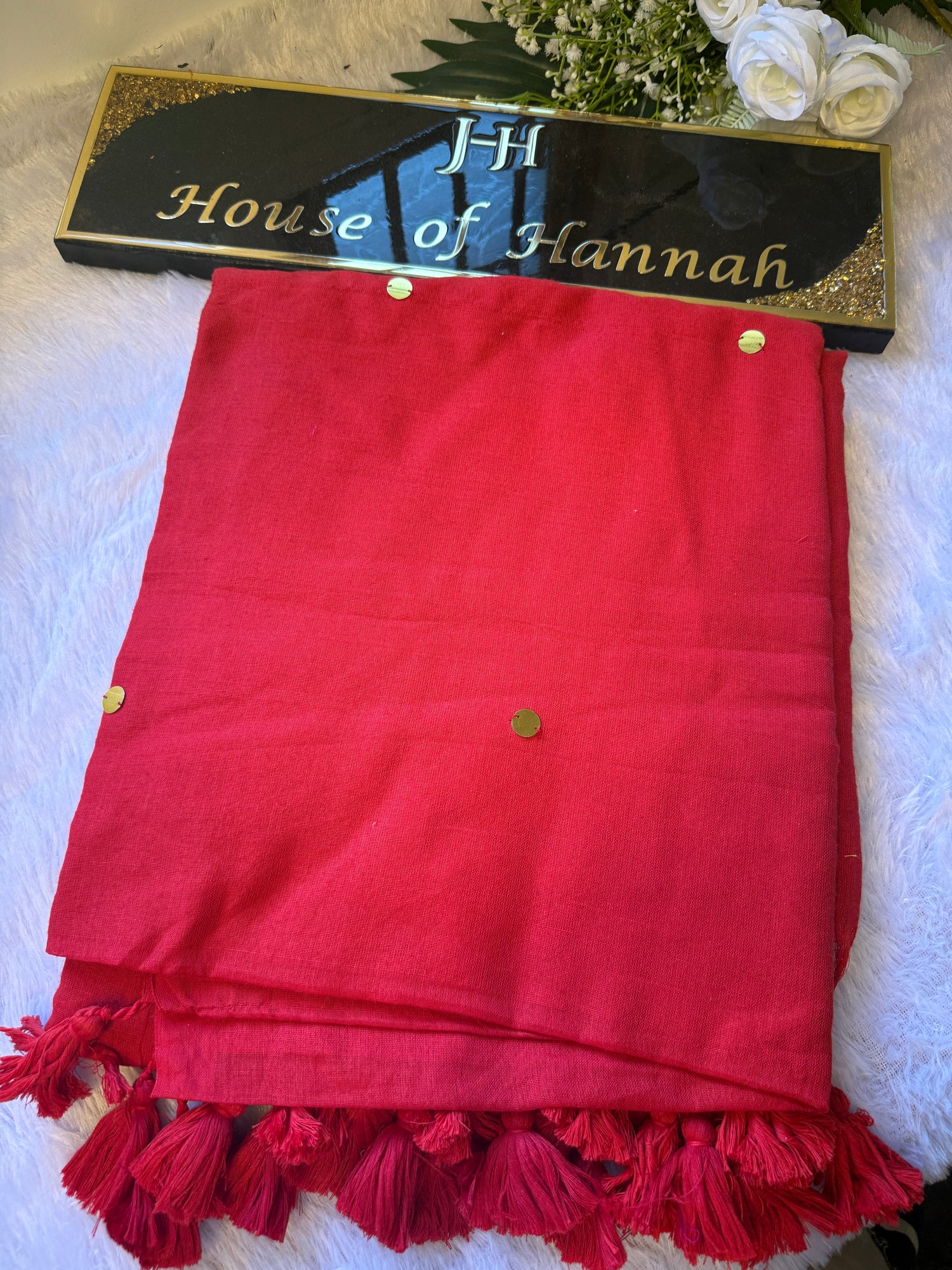 Mul Mul Cotton Saree — Scarlet Red