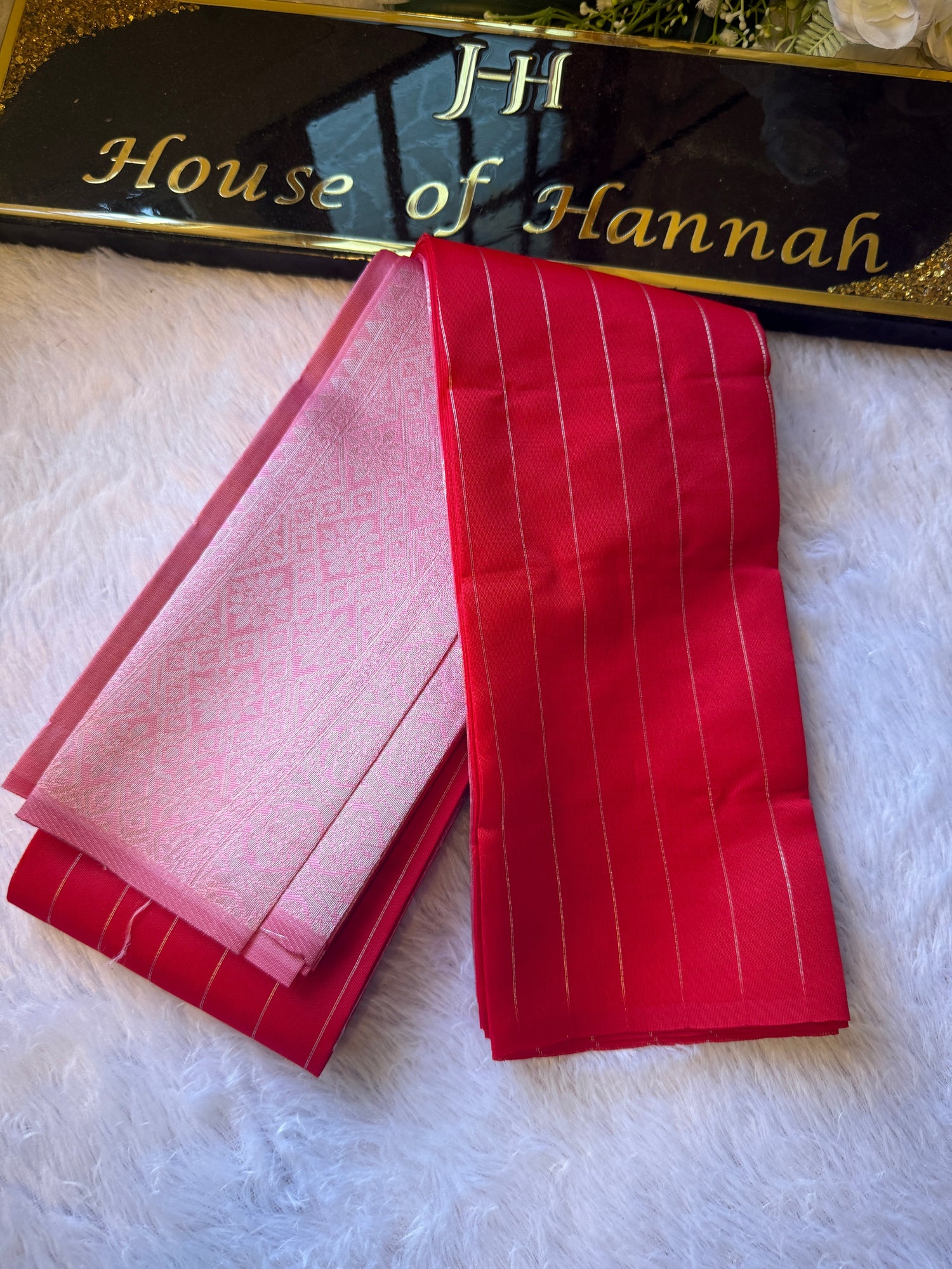 Kanchi Cotton Saree — Red & Pink