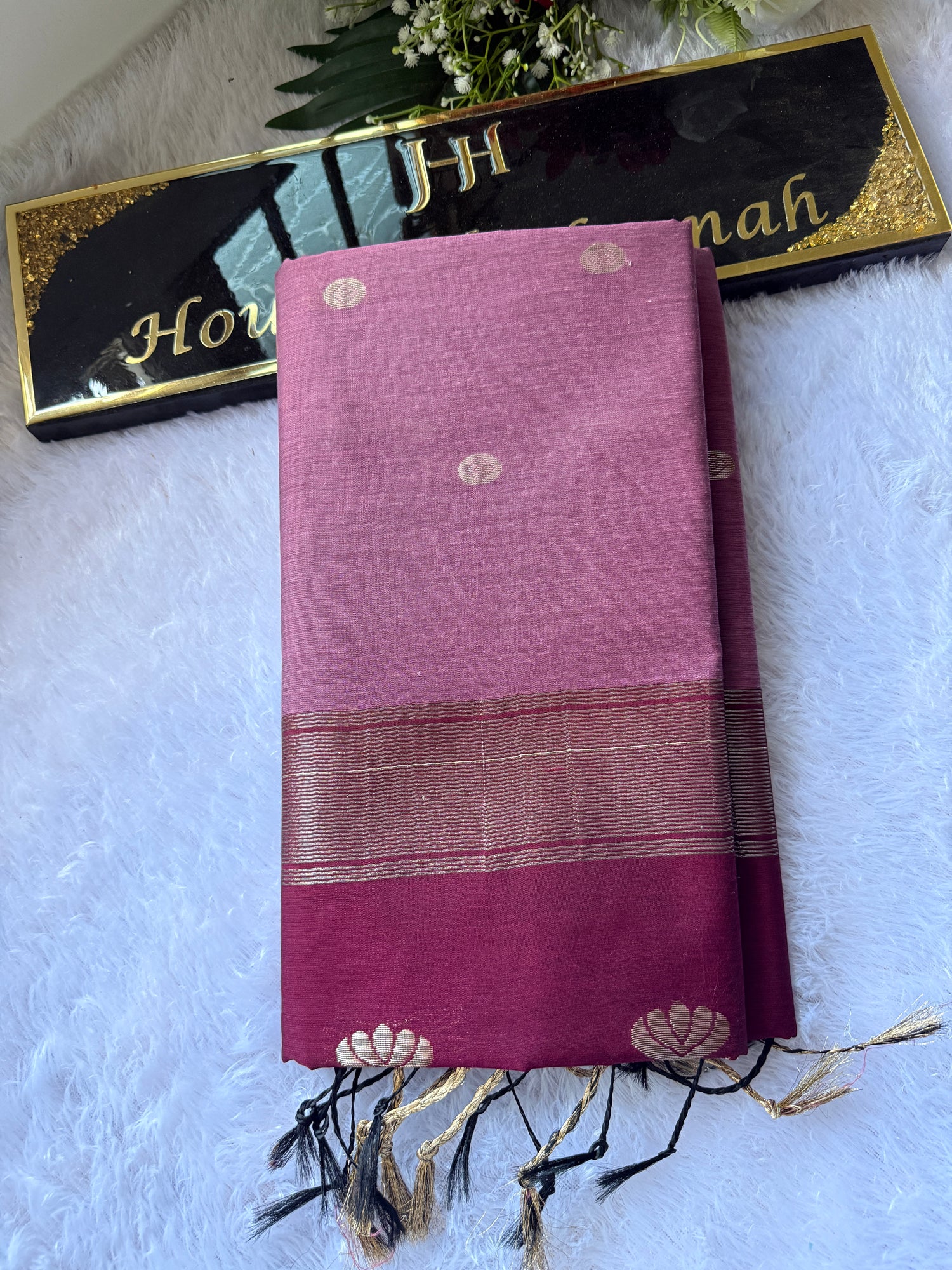 Handloom Cotton Saree — Mauve & Magenta