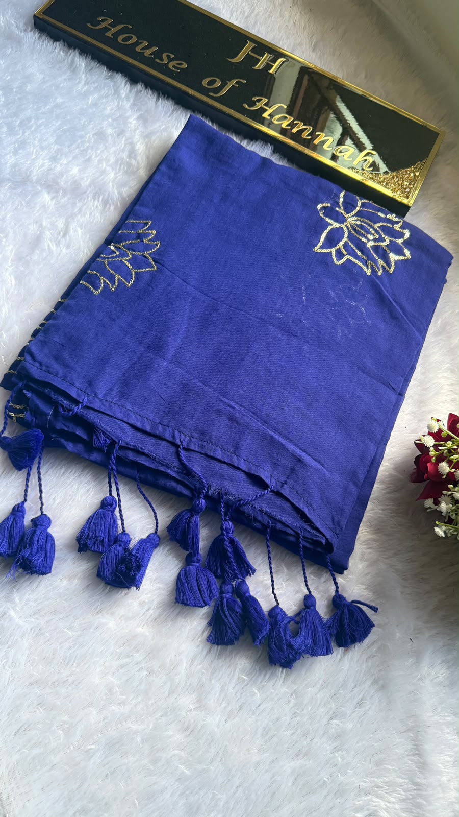 Midnight Blue Lotus Mul Mul Cotton Saree