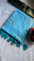 Sky Blue Lotus Mul Mul Cotton Saree