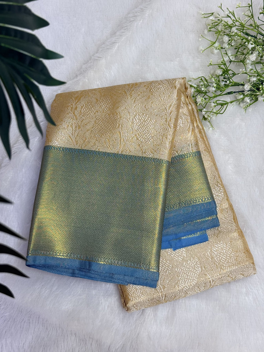 Bridal Tissue Silk Saree in gold and peacock blue