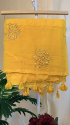 Mul Mul Cotton Saree — Marigold Yellow