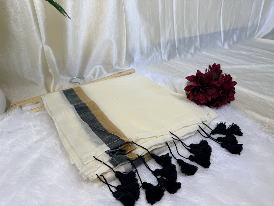Onam Kasavu Saree with black and gold border