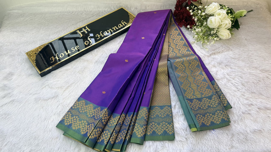 Royal purple handloom cotton saree