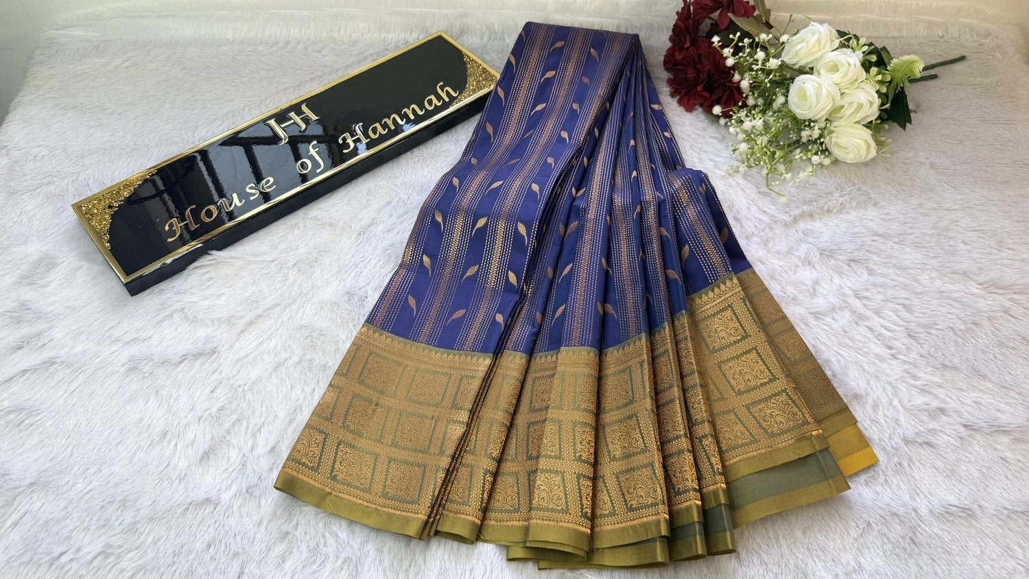 Midnight navy handloom cotton saree