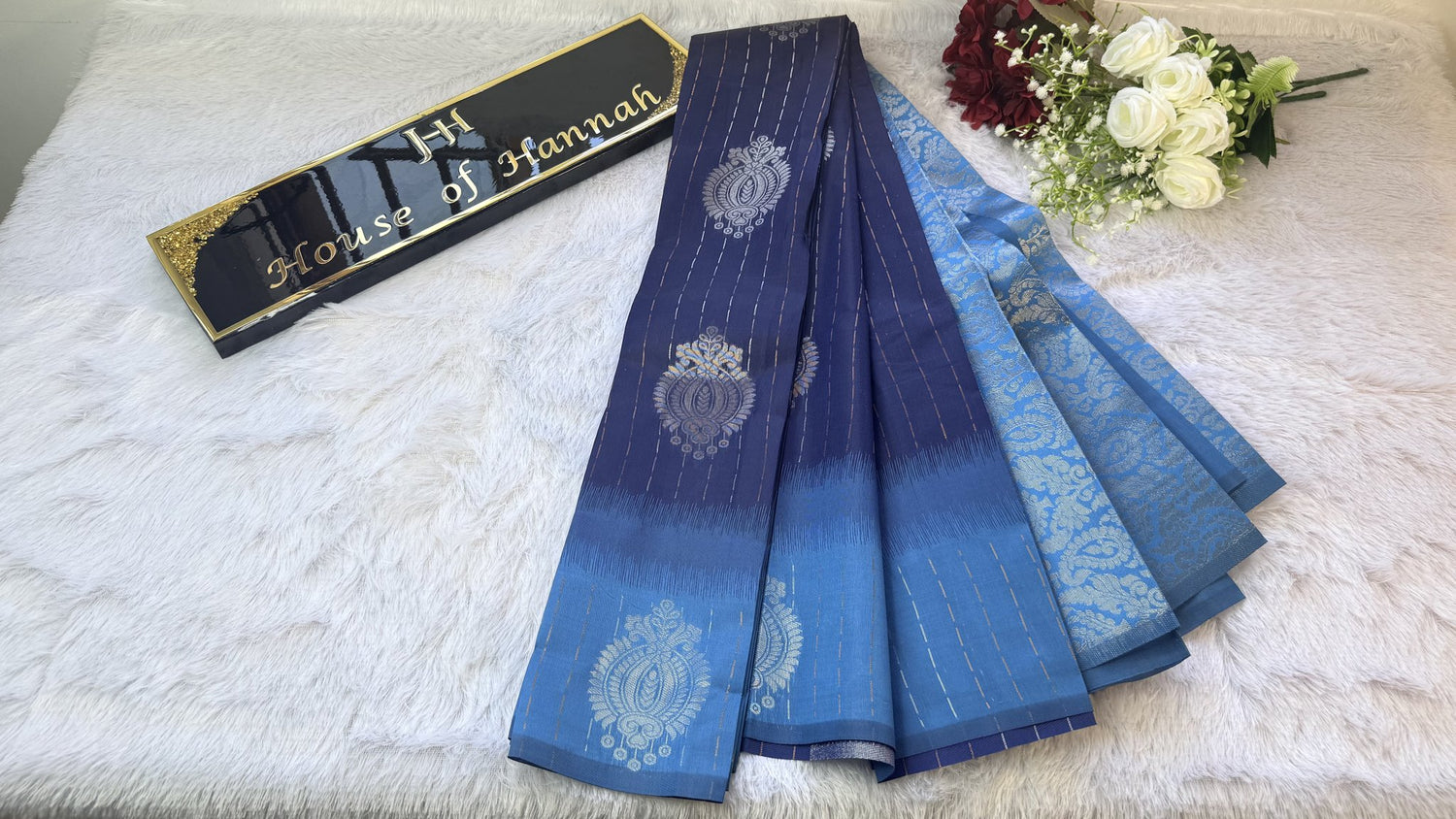 Navy handloom cotton saree with bird motifs