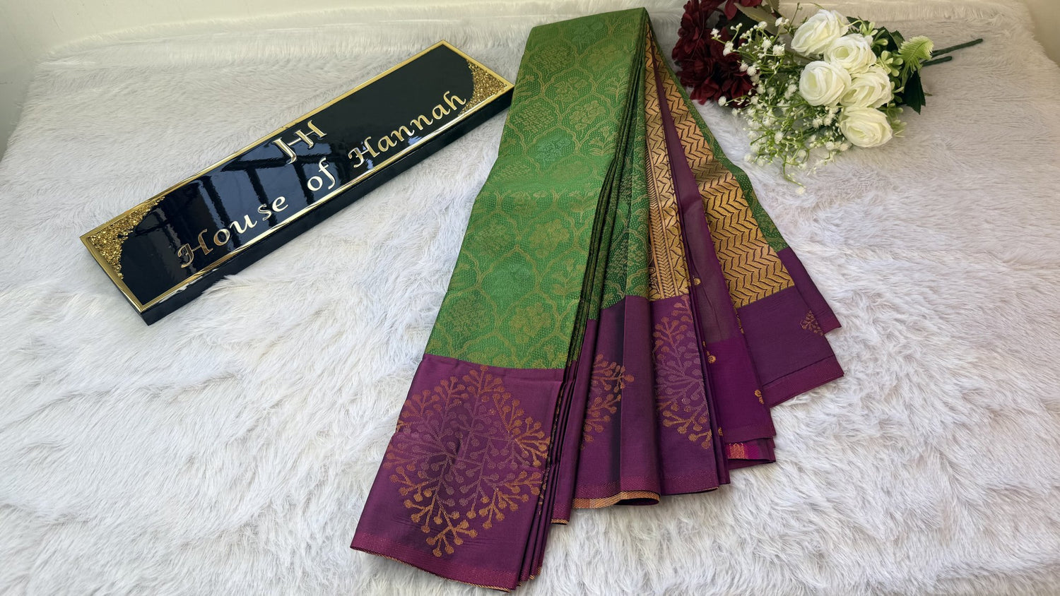 Green and purple handloom cotton saree